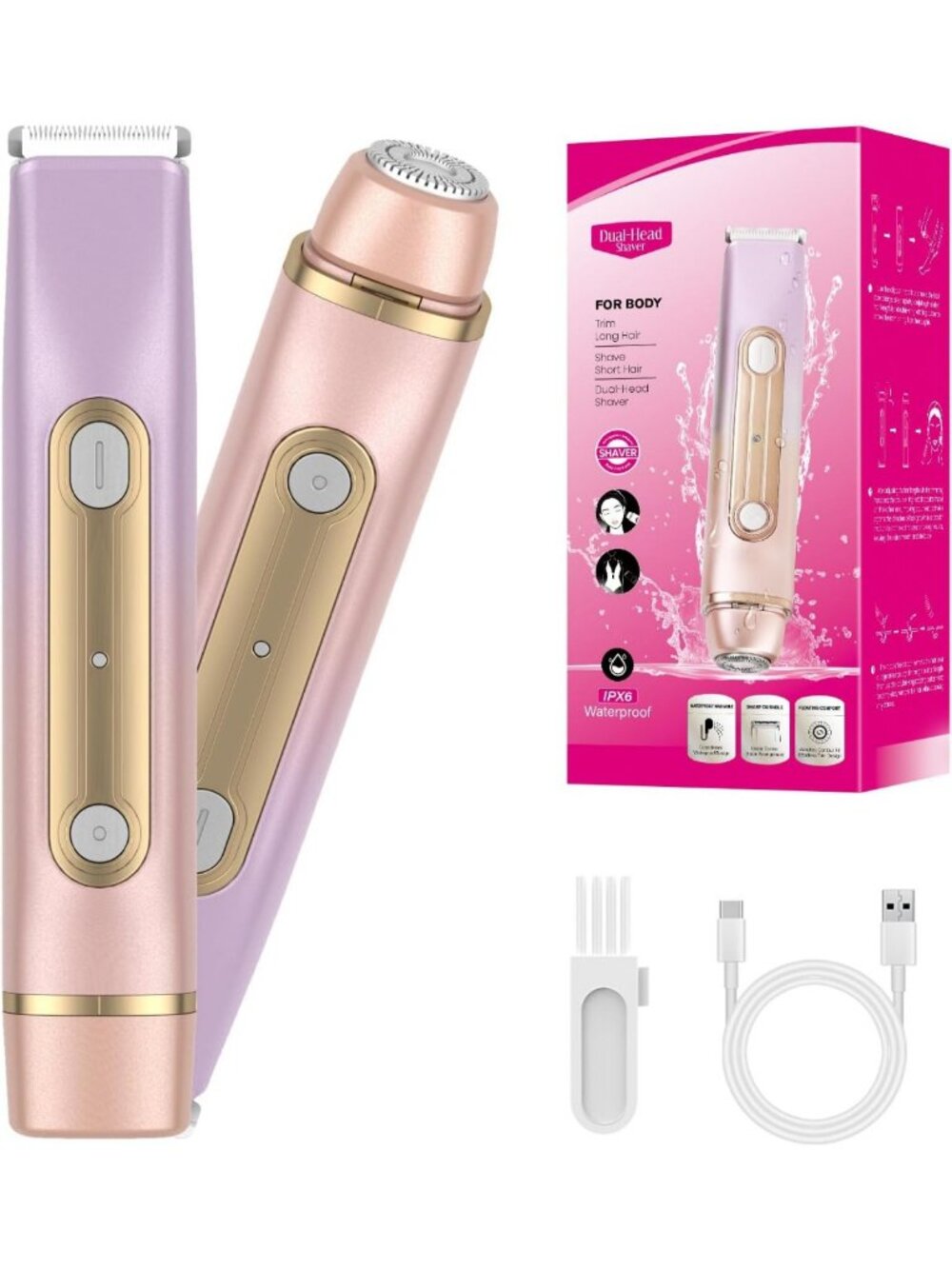 2-in-1 Dual Head Electric Bikini Trimmer & Razor for Women - Hair Removal Tool